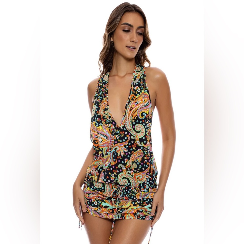 Luli fama T-back mini dress. Paisley print X-small